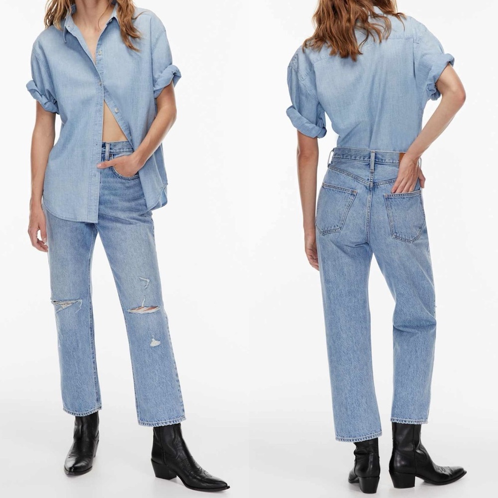 Aritzia Denim Forum Joni High Rise Loose Distressed Jeans  Size 24